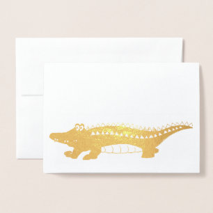 Guld Alligator Senare Gator Croc Crokodile Reptile Folierat Kort