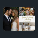 Guld alltid Photo Collage Bröllop Magnet<br><div class="desc">Guld är alltid ett bra bröllop-tack för att du har tre av dina favoritfoton från bröllop. Visa din familj och dina vänner din uppskattning för att du är en del av din bröllop firande med en av dessa vackra keepsakes. Anpassa med namn. Kontakta mig genom knappen nedan om du behöver...</div>