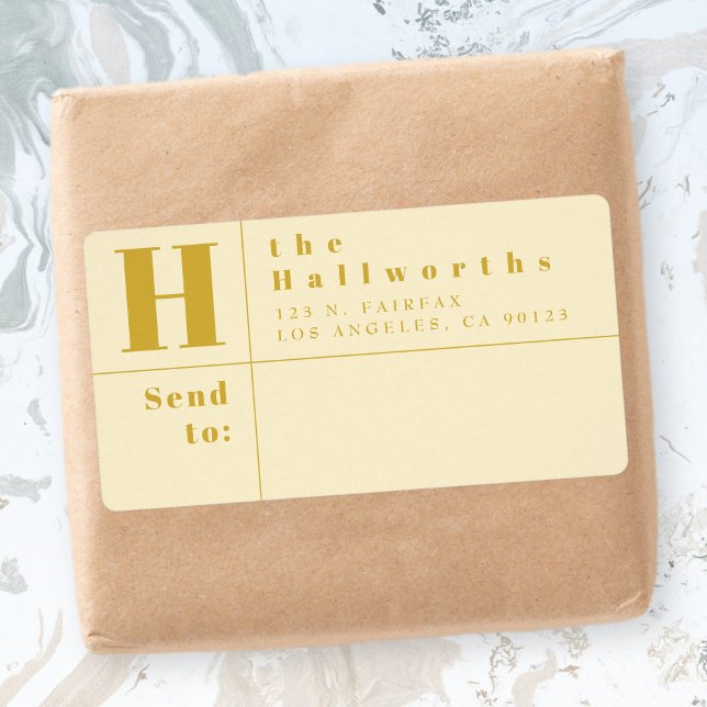 Guld & Almond Modern Bold Block Returadress Fraktsedel (Skapare uppladdad)