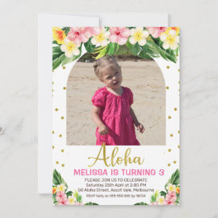 Guld Aloha Blommigt Foliage Arched Photo Birthday Inbjudningar
