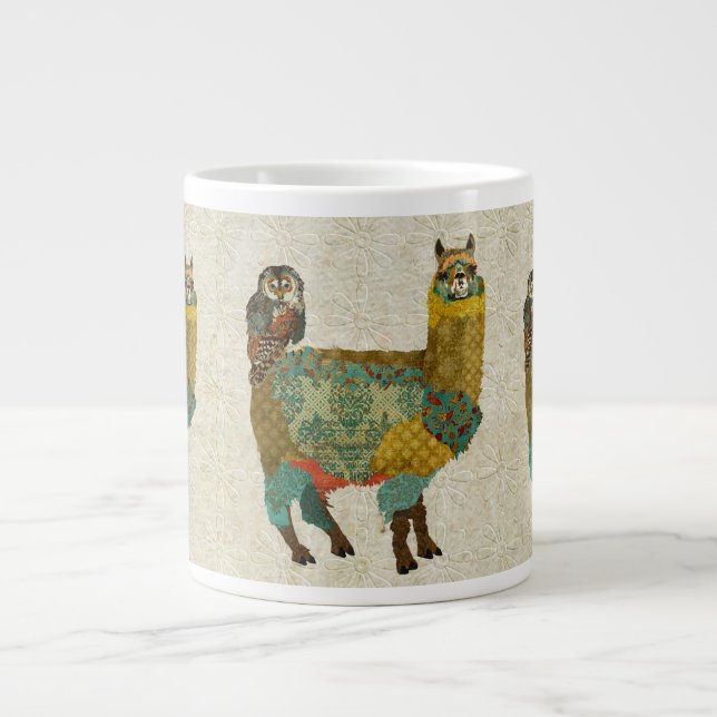Guld Alpaca och Teal Uggla Mugg Jumbo Mugg (Framsidan)