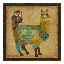 Guld Alpaca & Teal Uggla Art Poster