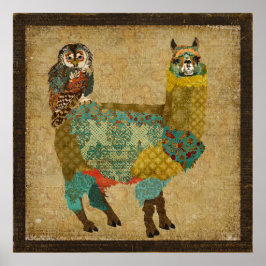 Guld Alpaca & Teal Uggla Art Poster