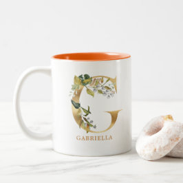 Guld Alphabet G Monogram | Löv Foliage Två-Tonad Mugg