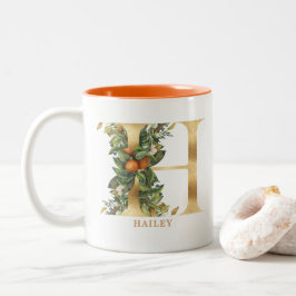 Guld Alphabet H Monogram | Löv Foliage Två-Tonad Mugg