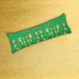 Guld Älvor med Pixie Dust på Grönt Monogram | Kroppskudde