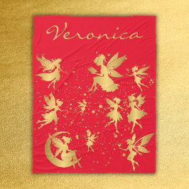 Guld Älvor med Pixie Dust på Red Monogram | Fleecefilt