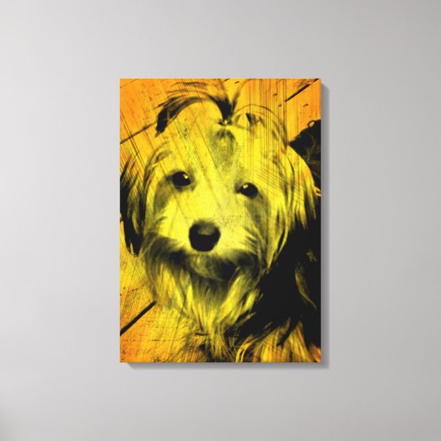 Guld Amber Grunge Yorkshire Terrier Wall Art Canvastryck (Framsida)
