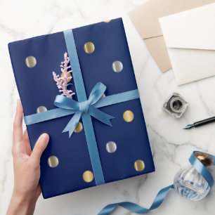 Guld amd Silver Polka dots och marinblå satäng Presentpapper