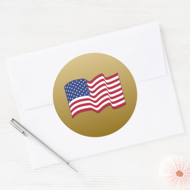 Guld American Flagga Stickers Runt Klistermärke (Kuvert)