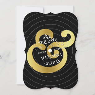 Guld Ampersand Retro Vinyl Record Photo Bröllop Spara Datumet