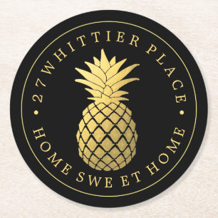Guld ananas Adress med text Underlägg Papper Rund