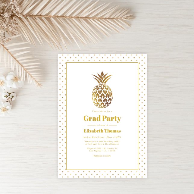 Guld Ananas Examenstårtfest Inbjudningar (Gold Pineapple Graduation Party Invitation)