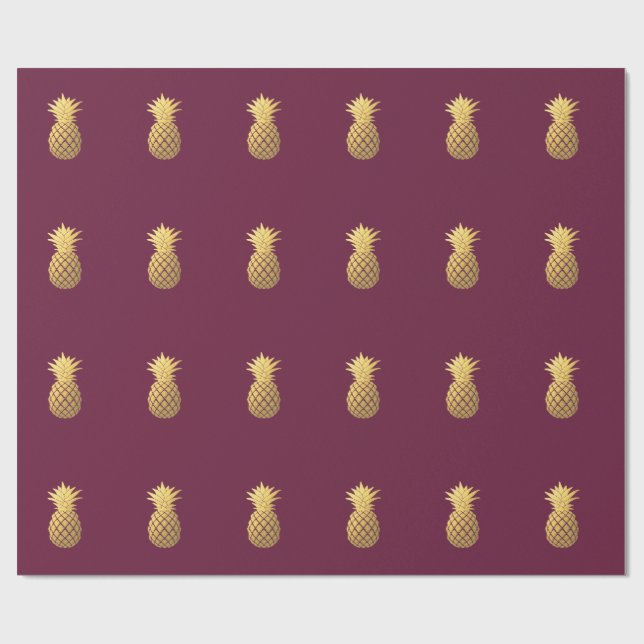 Guld- ananas för Faux på Burgundy Presentpapper (Platt)