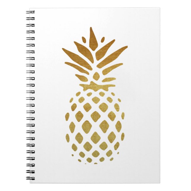 Guld- ananas, frukt i guld anteckningsbok med spiral (Framsidan)