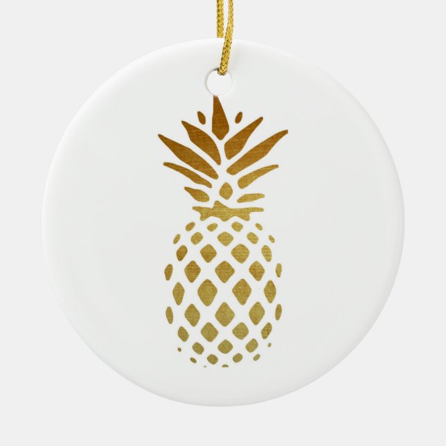 Guld- ananas, frukt i guld julgransprydnad keramik (Framsidan)