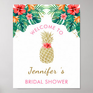 Guld Ananas Glitter Rosa Bröllopsfest Välkommen Poster