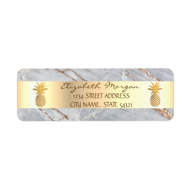 Guld Ananas Grå Marmor Stens Adressetikett Returadress Etikett (Framsidan)