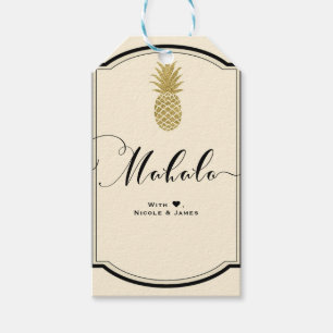 Guld Ananas Kräm Svart Tropisk MAHALO ALOHA Presentetikett