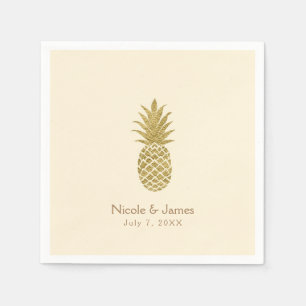 Guld Ananas Kräm Tropical Elegant Bröllop Pappersservett
