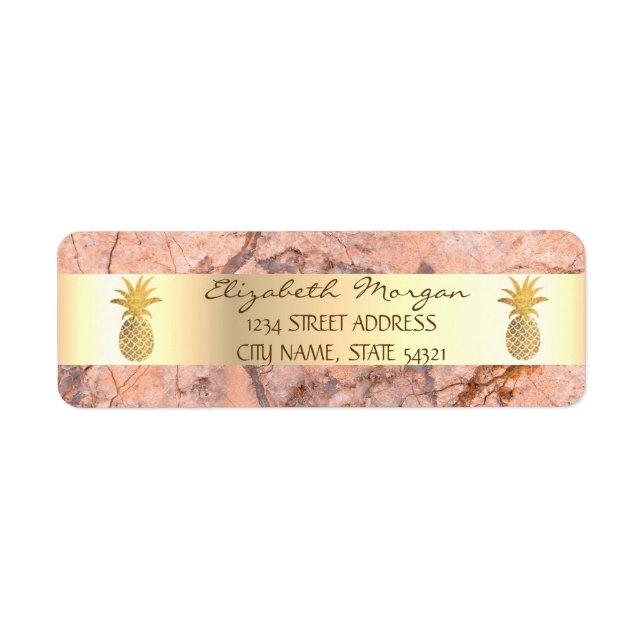 Guld Ananas Marmor Sten Randig Adressetikett Returadress Etikett (Framsidan)