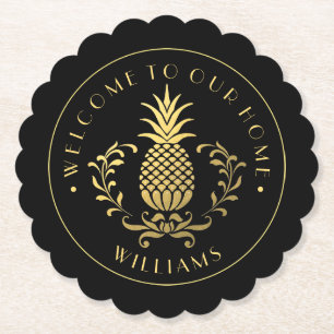 Guld ananas Med Familj Namn & Est. Datum Underlägg Papper
