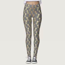Guld Ananas Mönster Leggings