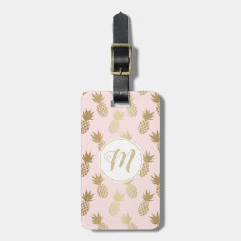 Guld ananas Mönster och Monogram Bagagebricka