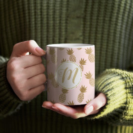 Guld ananas Mönster och Monogram Kaffemugg