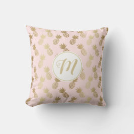 Guld Ananas Mönster och Monogram Kudde