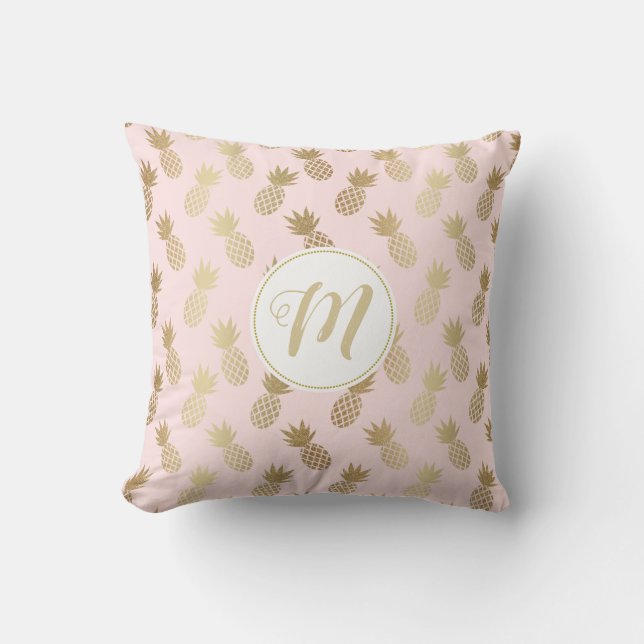 Guld Ananas Mönster och Monogram Kudde (Framsida)