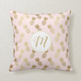 Guld Ananas Mönster och Monogram Kudde