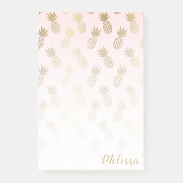 Guld Ananas Mönster Post-it Block (Framsida)