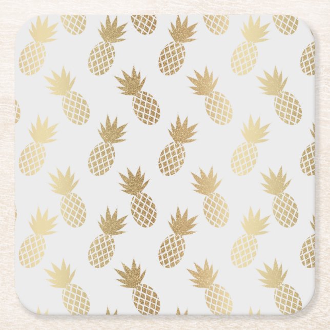 Guld Ananas Mönster Underlägg Papper Kvadrat (Framsidan)