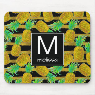 Guld- ananas på Monogram för randar Musmatta