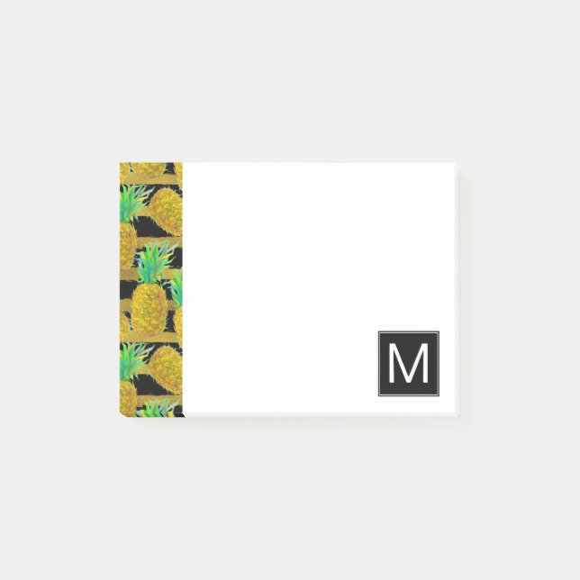 Guld- ananas på Monogram för randar | Post-it Block (Framsida)
