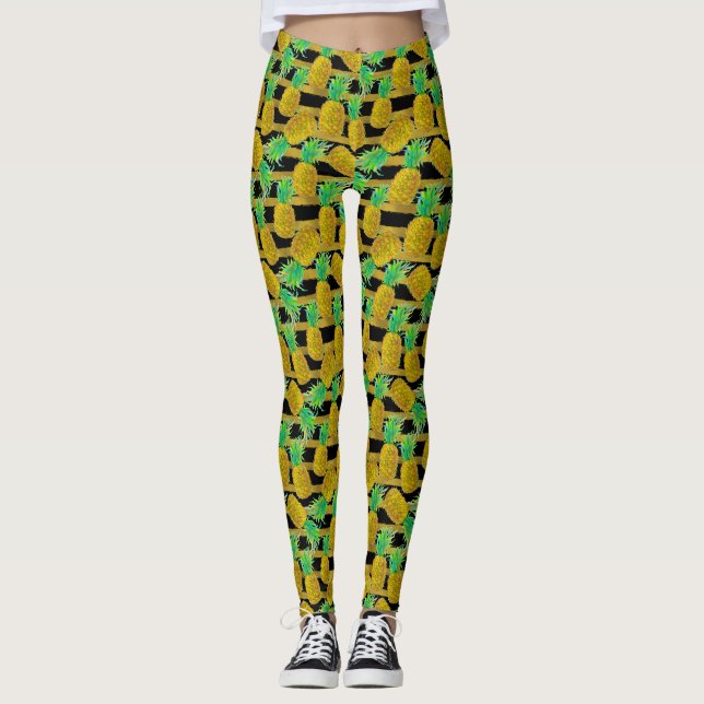 Guld- ananas på randar leggings (Framsida)