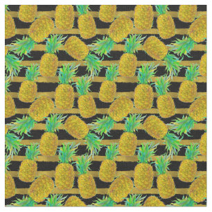 Guld- ananas på randar tyg