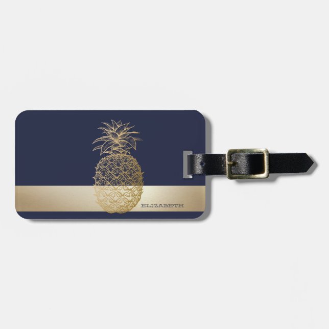 Guld Ananas, Rand - Personlig  Bagagebricka (Horisontell Framsida)