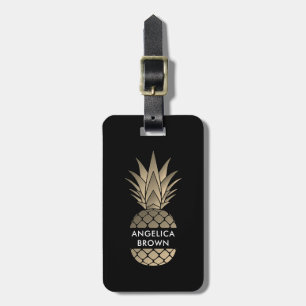 Guld ananas resgodsmärkning med läderband bagagebricka