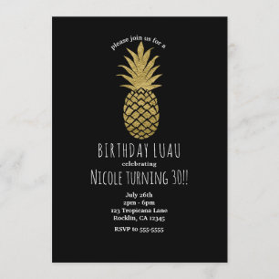 Guld Ananas Svart Modern Chic Tropisk Fest Inbjudningar