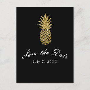 Guld Ananas Svart Modern Tropisk Rädda Datumet Meddelande Vykort