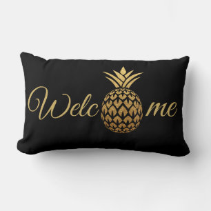 Guld Ananas Svart Välkommen Lumbarkudde