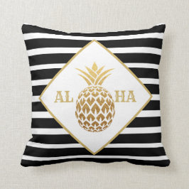 Guld Ananas Svart Vit Aloha Tropisk Kudde