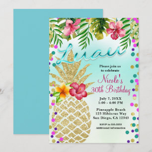 Guld Ananas & Tropiska blad Luau-fest Inbjudningar