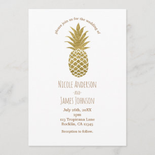 Guld Ananas Vit Modern Chic Tropisk Bröllop Inbjudningar