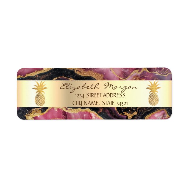 Guld-anas-Trendiget Burgundy Marble Stone Returadress Etikett (Framsidan)