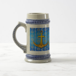 Guld Anchor Blue Cerulean Stein Mugg