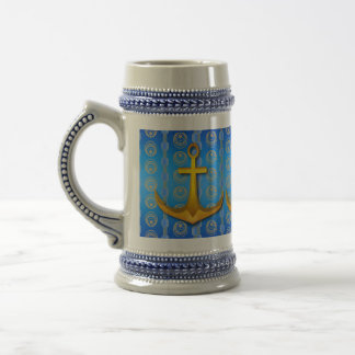 Guld Anchor Blue Cerulean Stein Mugg