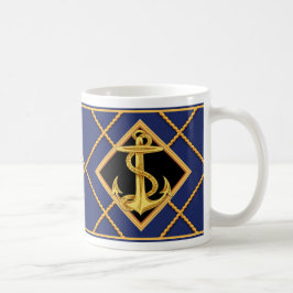 Guld Anchor & Frakt Rope Navy Blue Nautical Mugg/K Kaffemugg